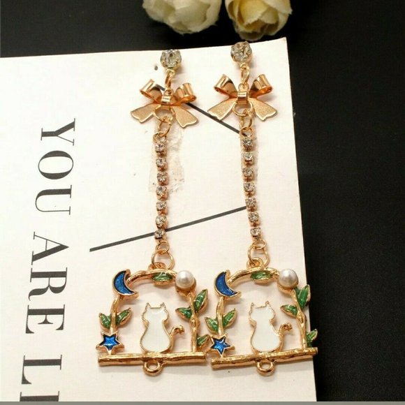 Betsey Johnson Cute Cat Moon Star Earrings - Picture 3 of 4